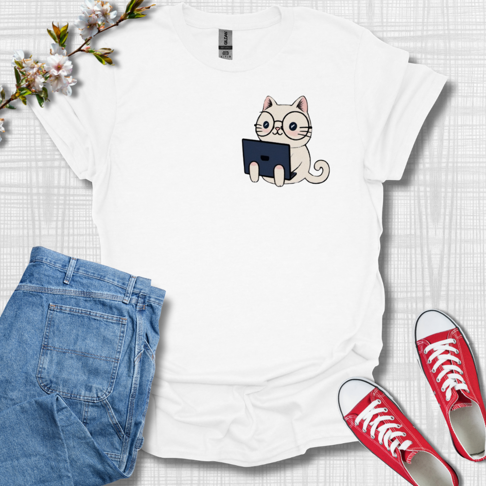 Cute Laptop Cat Graphic T-Shirt