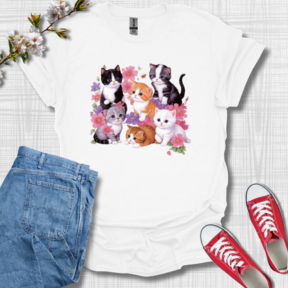 Cute Flower Cats Graphic T-Shirt