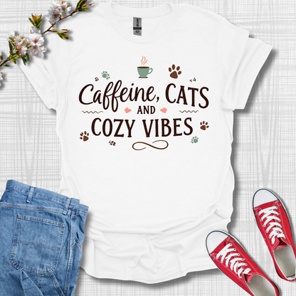 Caffeine Cats and Cozy Vibes T-Shirt