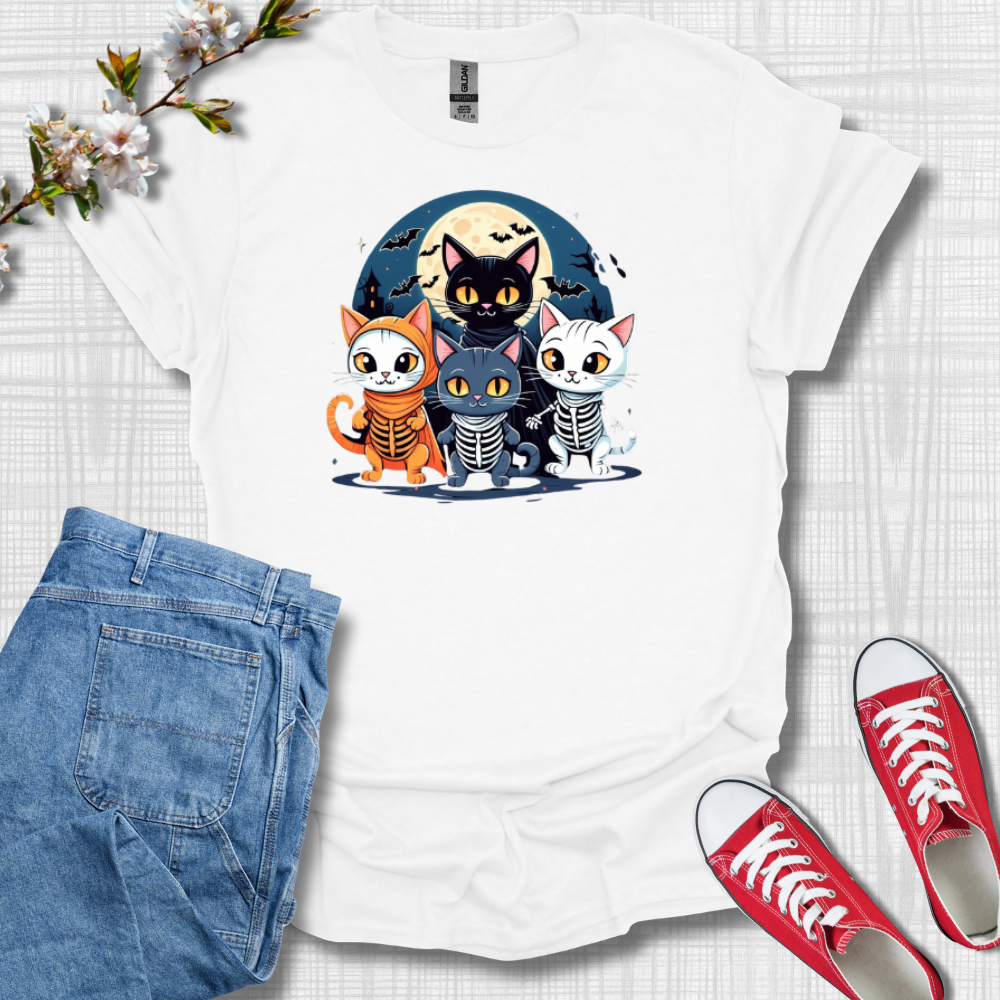 Cute Cat Skelotons Graphic T-Shirt