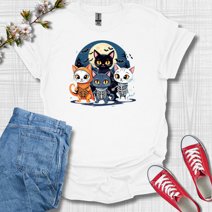 Cute Cat Skelotons Graphic T-Shirt