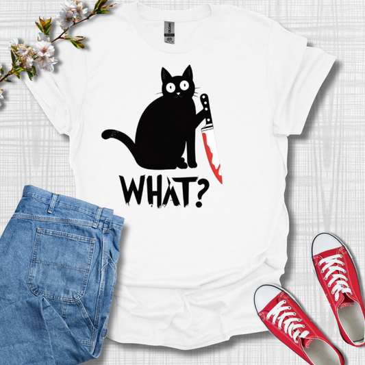 Cat with Knife Graphic T-Shirt